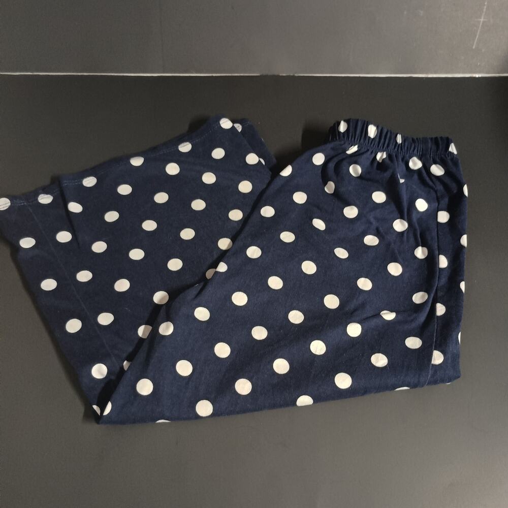 Girls Navy Blue & White Polka Dot Cropped Pants | Size 8 Wide Leg Pull-On
